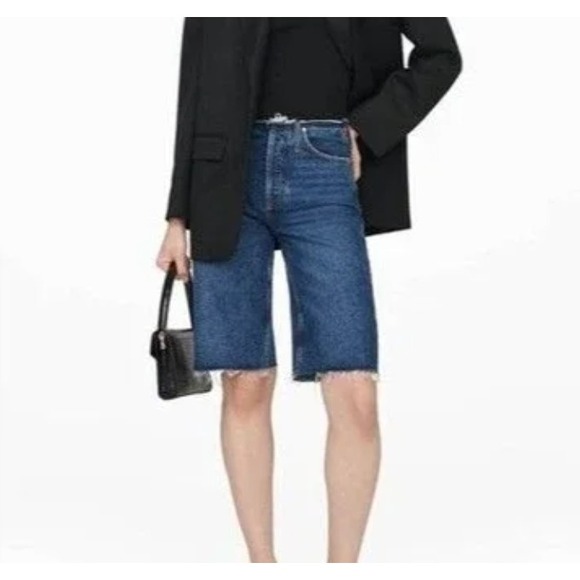 Anine Bing Gavin 1999 Denim Jean‎ Ripped Shorts Cutoff 90s Blue Bermuda Wide Leg - Picture 2 of 15